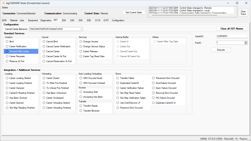 Agil'GEM300 tester tool - exemple E87 